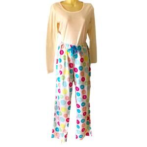 Body Candy 2pc Knit Pajama Set Size Small Fleece Pants Knit Top Colorful